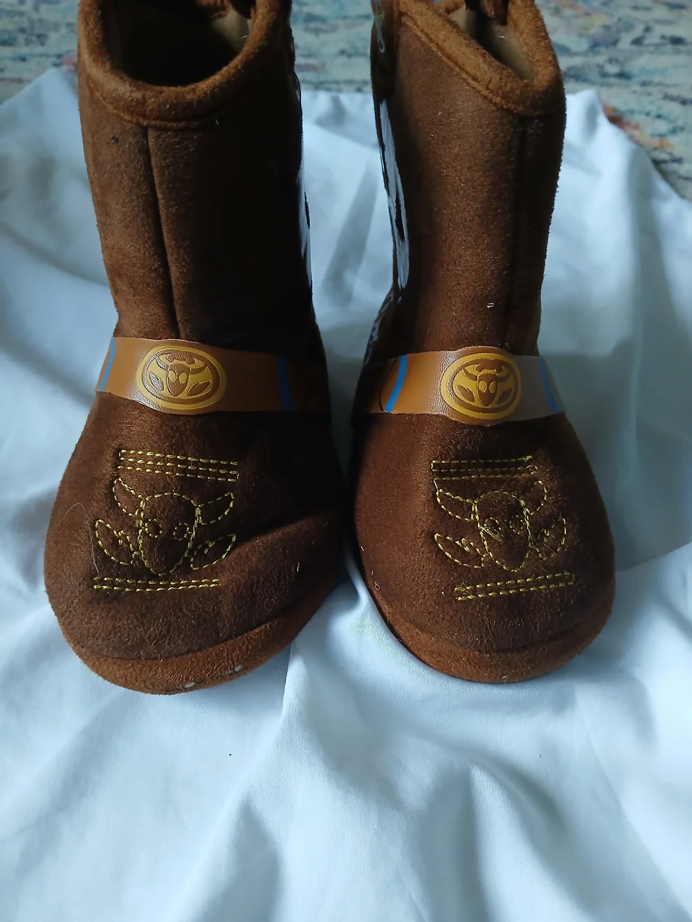 Woody Brown Kids' Boot Slippers with Toy Cowboy Graphic